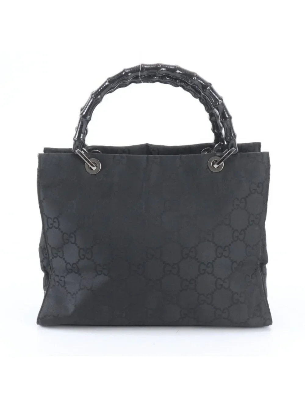 Gucci Bamboo GG Nylon Leather Tote Shoulder Hand Black